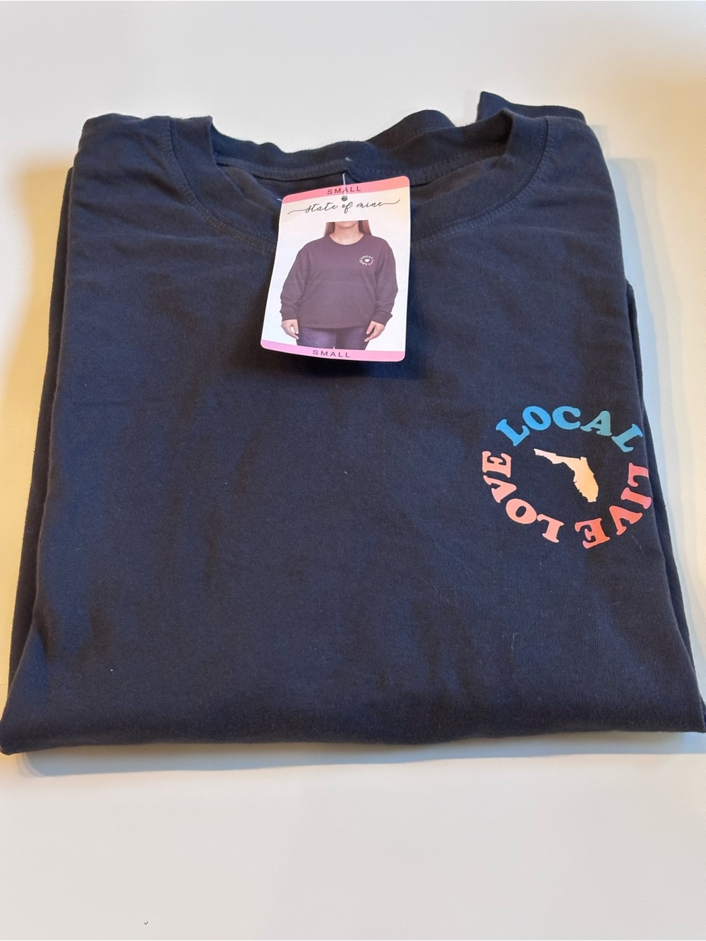 State of Mind, Local Live Love, Long-Sleeve T, Women’s Sm, dull black, NWT